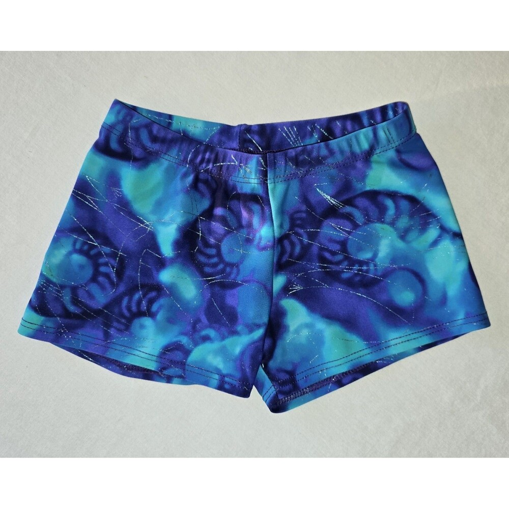 MOTIONWEAR Shorts Dance/Gymnastics Child Blue Turq/Purple Swirl Adult XS/Girls L